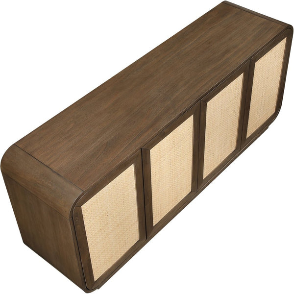 Meridian Furniture Windsor Solid Wood Cane Panel Sideboard Mid-century Modern Buffet for Dining Room Brown 72" W x 18.5" D x 31" H 77075Brown