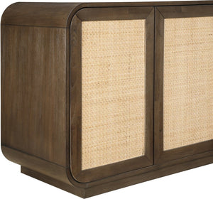 Meridian Furniture Windsor Solid Wood Cane Panel Sideboard Mid-century Modern Buffet for Dining Room Brown 72" W x 18.5" D x 31" H 77075Brown