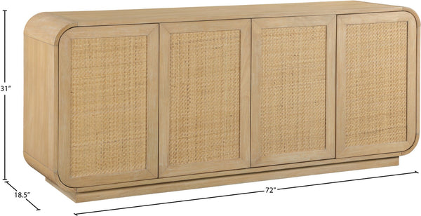 Meridian Furniture Windsor Solid Wood Cane Panel Sideboard Mid-century Modern Buffet for Dining Room Natural 72" W x 18.5" D x 31" H 77075Natural