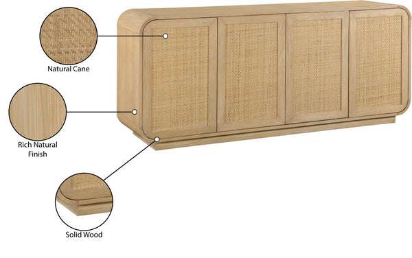 Meridian Furniture Windsor Solid Wood Cane Panel Sideboard Mid-century Modern Buffet for Dining Room Natural 72" W x 18.5" D x 31" H 77075Natural
