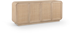 Meridian Furniture Windsor Solid Wood Cane Panel Sideboard Mid-century Modern Buffet for Dining Room Natural 72" W x 18.5" D x 31" H 77075Natural