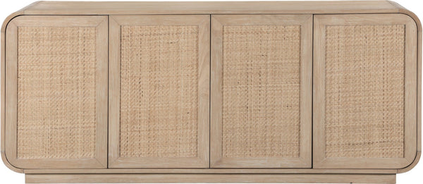 Meridian Furniture Windsor Solid Wood Cane Panel Sideboard Mid-century Modern Buffet for Dining Room Natural 72" W x 18.5" D x 31" H 77075Natural