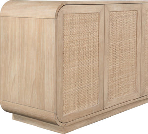 Meridian Furniture Windsor Solid Wood Cane Panel Sideboard Mid-century Modern Buffet for Dining Room Natural 72" W x 18.5" D x 31" H 77075Natural