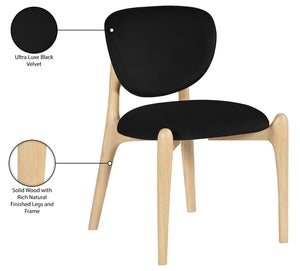 Meridian Furniture Velora Art Deco Sculpted Velvet Upholstered Dining Chair with Solid Wood Legs for Elegant Black Style A 77076Black-C
