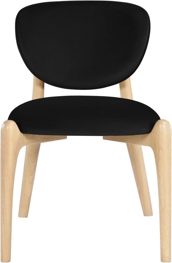 Meridian Furniture Velora Art Deco Sculpted Velvet Upholstered Dining Chair with Solid Wood Legs for Elegant Black Style A 77076Black-C