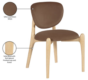 Meridian Furniture Velora Art Deco Sculpted Velvet Upholstered Dining Chair with Solid Wood Legs for Elegant Brown Style A 77076Brown-C