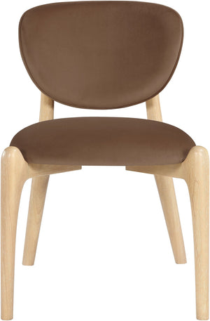Meridian Furniture Velora Art Deco Sculpted Velvet Upholstered Dining Chair with Solid Wood Legs for Elegant Brown Style A 77076Brown-C