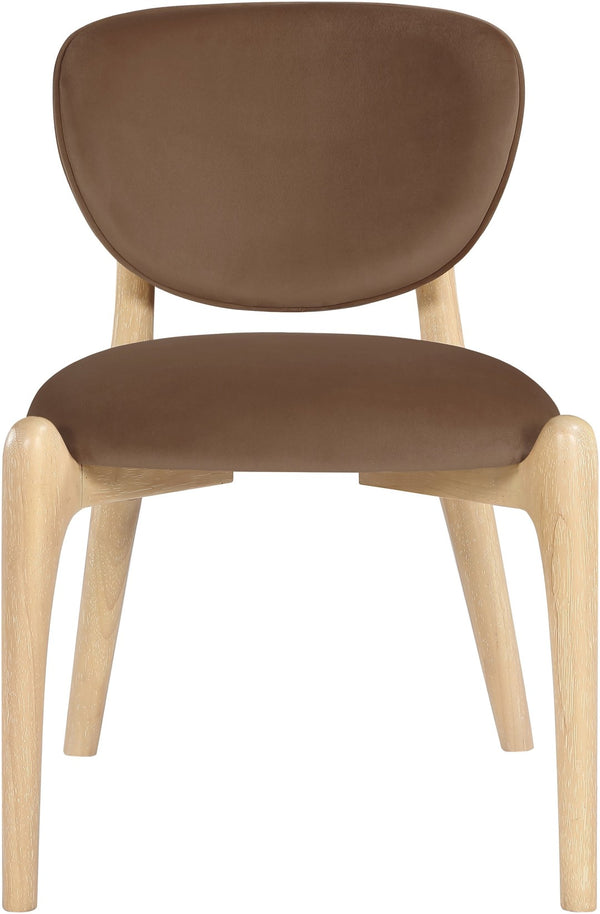 Meridian Furniture Velora Art Deco Sculpted Velvet Upholstered Dining Chair with Solid Wood Legs for Elegant Brown Style A 77076Brown-C