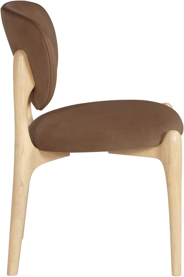 Meridian Furniture Velora Art Deco Sculpted Velvet Upholstered Dining Chair with Solid Wood Legs for Elegant Brown Style A 77076Brown-C