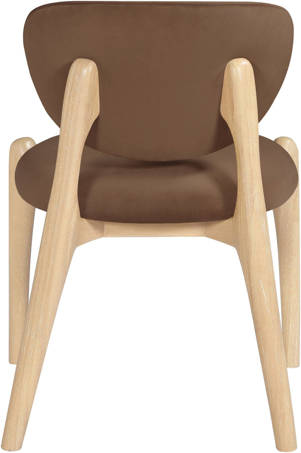 Meridian Furniture Velora Art Deco Sculpted Velvet Upholstered Dining Chair with Solid Wood Legs for Elegant Brown Style A 77076Brown-C