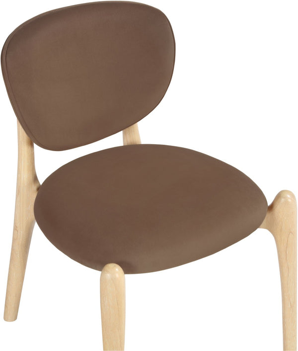 Meridian Furniture Velora Art Deco Sculpted Velvet Upholstered Dining Chair with Solid Wood Legs for Elegant Brown Style A 77076Brown-C