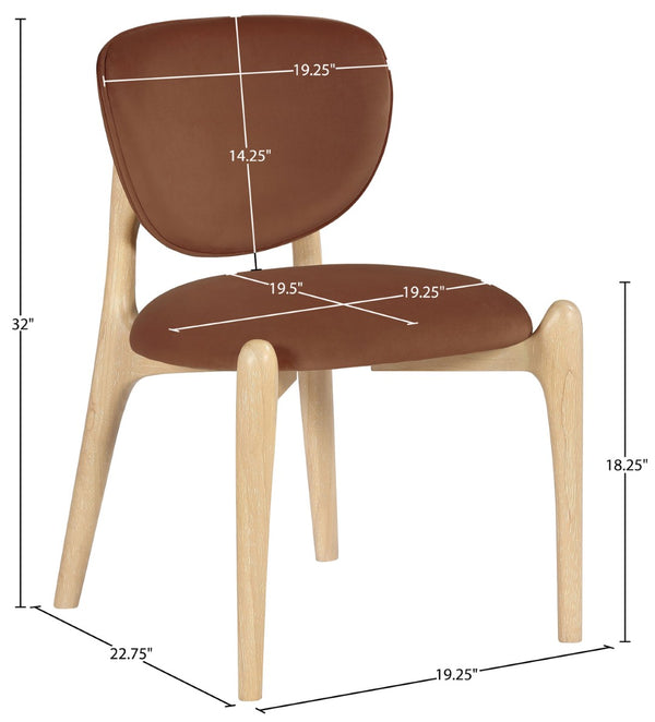Meridian Furniture Velora Art Deco Sculpted Velvet Upholstered Dining Chair with Solid Wood Legs for Elegant Cognac Style A 77076Cognac-C