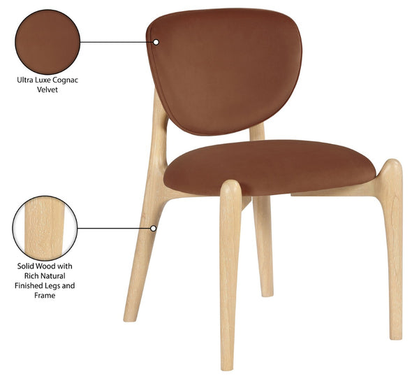 Meridian Furniture Velora Art Deco Sculpted Velvet Upholstered Dining Chair with Solid Wood Legs for Elegant Cognac Style A 77076Cognac-C