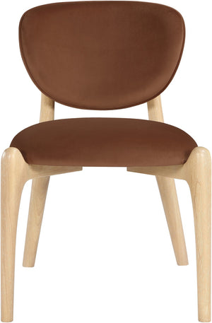 Meridian Furniture Velora Art Deco Sculpted Velvet Upholstered Dining Chair with Solid Wood Legs for Elegant Cognac Style A 77076Cognac-C