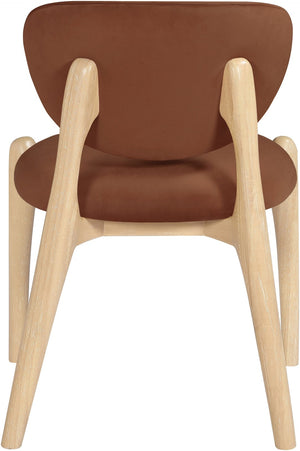 Meridian Furniture Velora Art Deco Sculpted Velvet Upholstered Dining Chair with Solid Wood Legs for Elegant Cognac Style A 77076Cognac-C