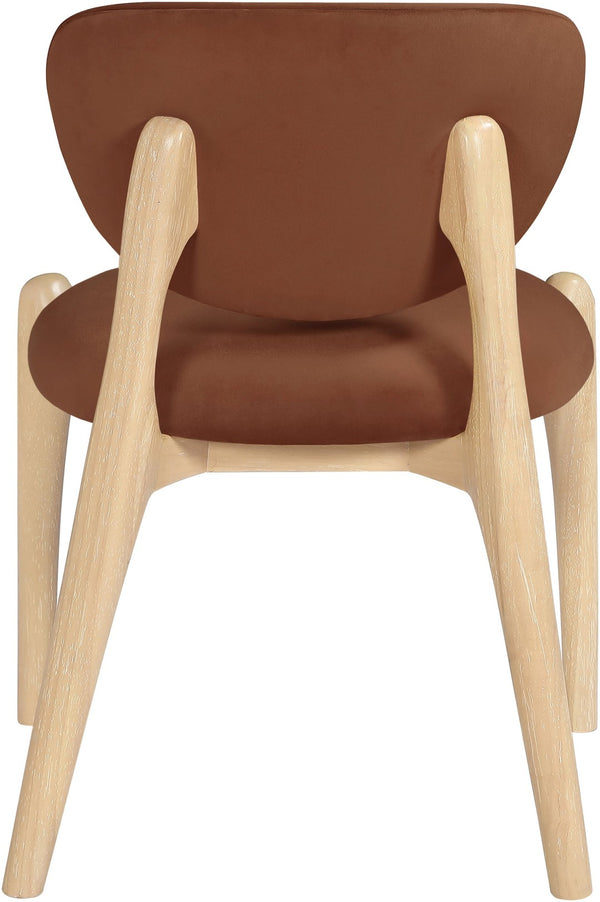 Meridian Furniture Velora Art Deco Sculpted Velvet Upholstered Dining Chair with Solid Wood Legs for Elegant Cognac Style A 77076Cognac-C