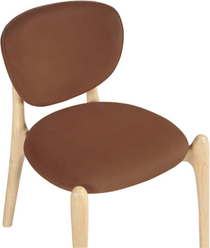 Meridian Furniture Velora Art Deco Sculpted Velvet Upholstered Dining Chair with Solid Wood Legs for Elegant Cognac Style A 77076Cognac-C