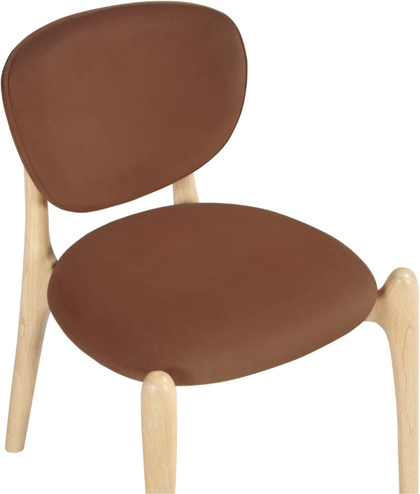 Meridian Furniture Velora Art Deco Sculpted Velvet Upholstered Dining Chair with Solid Wood Legs for Elegant Cognac Style A 77076Cognac-C