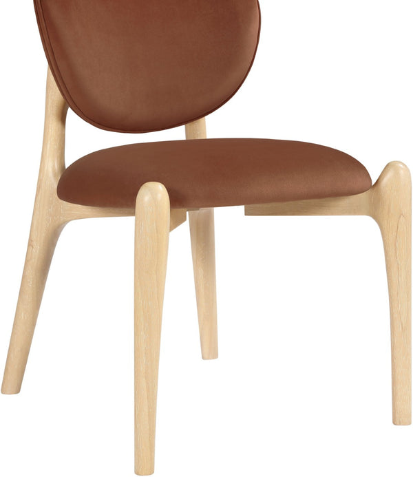 Meridian Furniture Velora Art Deco Sculpted Velvet Upholstered Dining Chair with Solid Wood Legs for Elegant Cognac Style A 77076Cognac-C