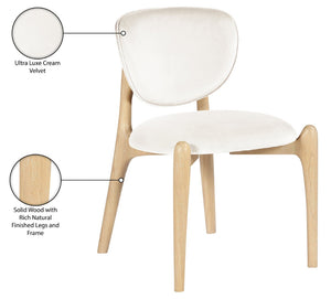 Meridian Furniture Velora Art Deco Sculpted Velvet Upholstered Dining Chair with Solid Wood Legs for Elegant Cream Style A 77076Cream-C