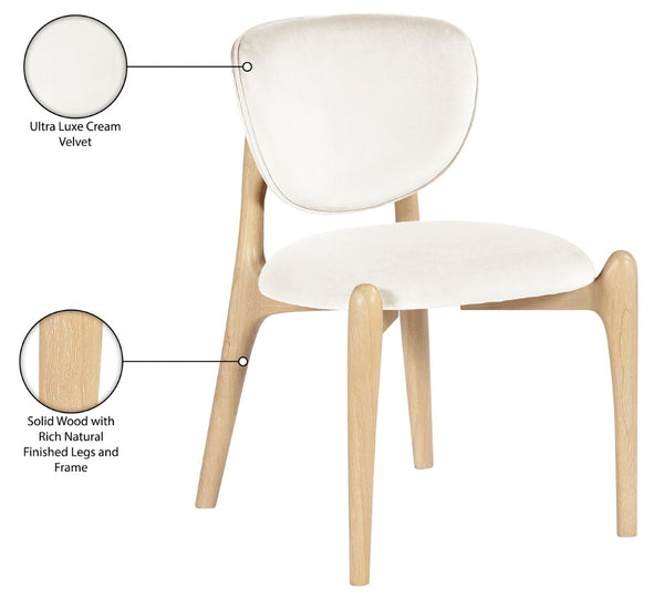 Meridian Furniture Velora Art Deco Sculpted Velvet Upholstered Dining Chair with Solid Wood Legs for Elegant Cream Style A 77076Cream-C