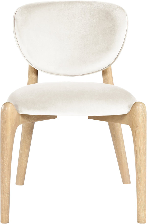 Meridian Furniture Velora Art Deco Sculpted Velvet Upholstered Dining Chair with Solid Wood Legs for Elegant Cream Style A 77076Cream-C