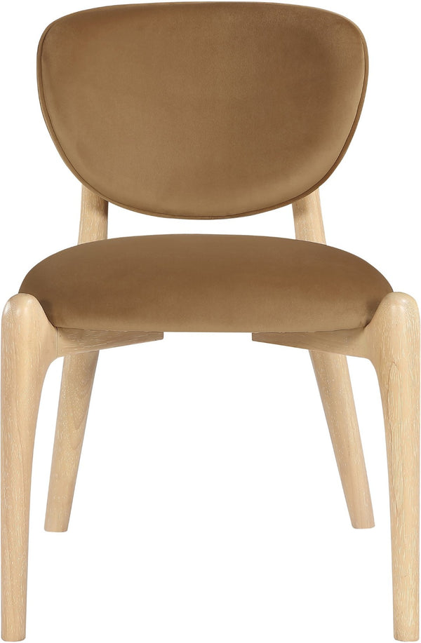 Meridian Furniture Velora Art Deco Sculpted Velvet Upholstered Dining Chair with Solid Wood Legs for Elegant Saddle Style A 77076Saddle-C