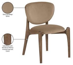 Meridian Furniture Velora Art Deco Sculpted Velvet Upholstered Dining Chair with Solid Wood Legs for Elegant Beige Style B 77077Beige-C
