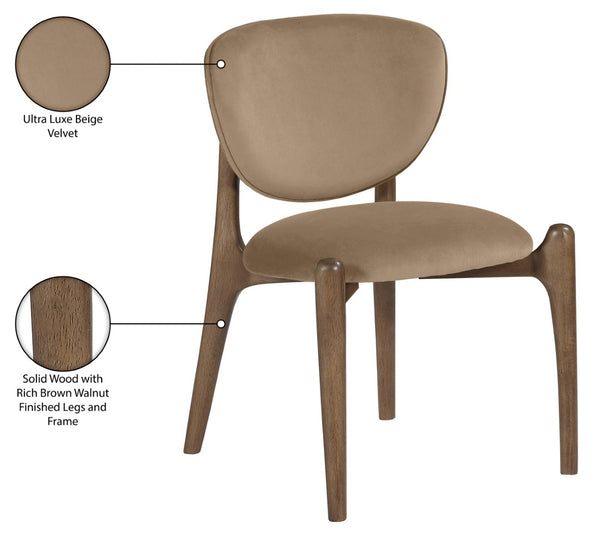 Meridian Furniture Velora Art Deco Sculpted Velvet Upholstered Dining Chair with Solid Wood Legs for Elegant Beige Style B 77077Beige-C