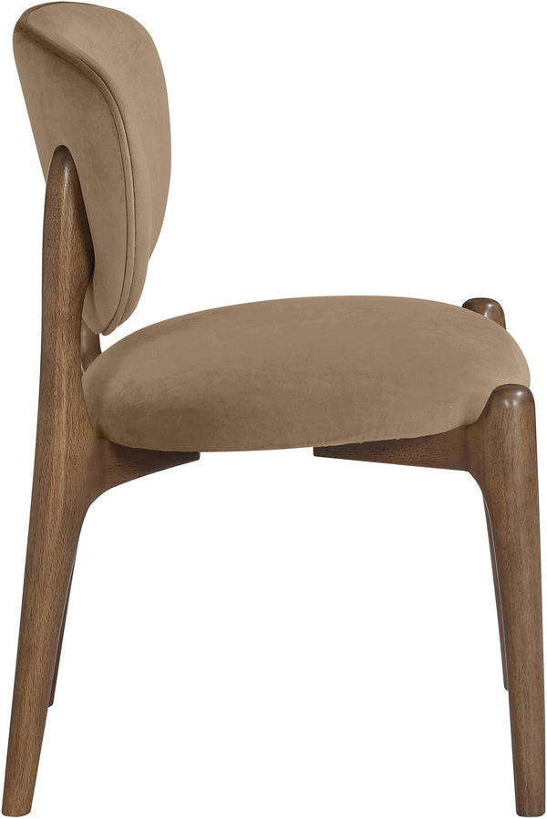 Meridian Furniture Velora Art Deco Sculpted Velvet Upholstered Dining Chair with Solid Wood Legs for Elegant Beige Style B 77077Beige-C