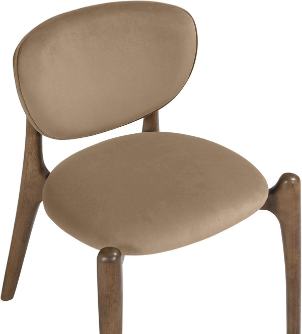 Meridian Furniture Velora Art Deco Sculpted Velvet Upholstered Dining Chair with Solid Wood Legs for Elegant Beige Style B 77077Beige-C