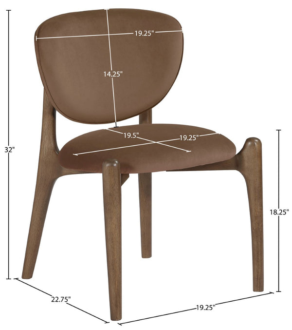 Meridian Furniture Velora Art Deco Sculpted Velvet Upholstered Dining Chair with Solid Wood Legs for Elegant Brown Style B 77077Brown-C