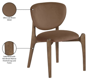 Meridian Furniture Velora Art Deco Sculpted Velvet Upholstered Dining Chair with Solid Wood Legs for Elegant Brown Style B 77077Brown-C