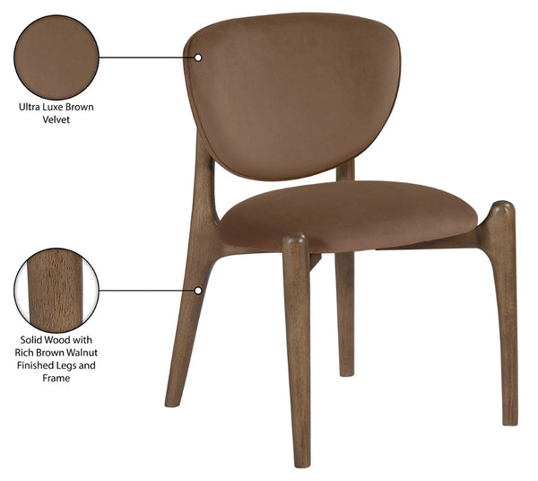 Meridian Furniture Velora Art Deco Sculpted Velvet Upholstered Dining Chair with Solid Wood Legs for Elegant Brown Style B 77077Brown-C