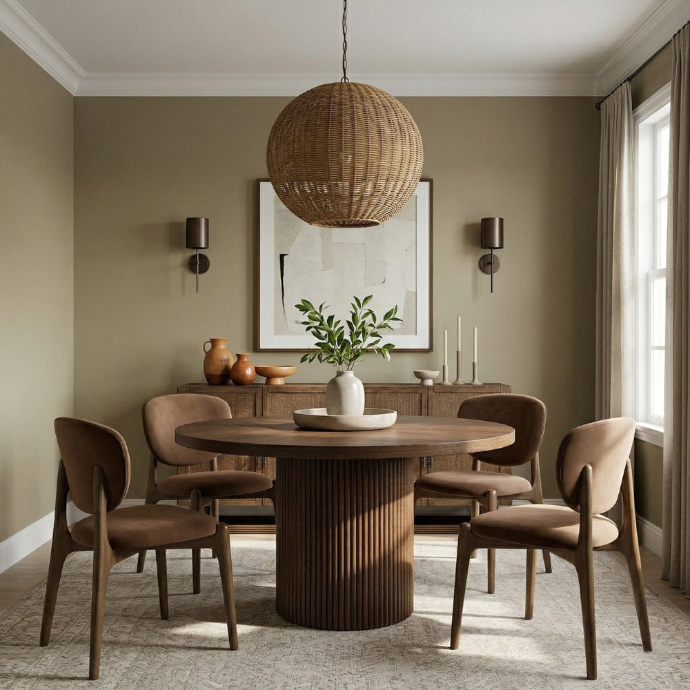 Meridian Furniture Velora Art Deco Sculpted Velvet Upholstered Dining Chair with Solid Wood Legs for Elegant Brown Style B 77077Brown-C