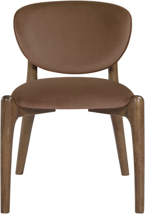 Meridian Furniture Velora Art Deco Sculpted Velvet Upholstered Dining Chair with Solid Wood Legs for Elegant Brown Style B 77077Brown-C