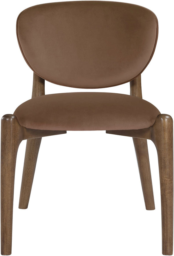 Meridian Furniture Velora Art Deco Sculpted Velvet Upholstered Dining Chair with Solid Wood Legs for Elegant Brown Style B 77077Brown-C