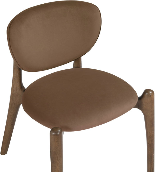 Meridian Furniture Velora Art Deco Sculpted Velvet Upholstered Dining Chair with Solid Wood Legs for Elegant Brown Style B 77077Brown-C