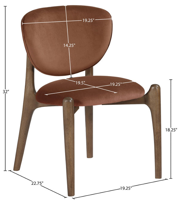 Meridian Furniture Velora Art Deco Sculpted Velvet Upholstered Dining Chair with Solid Wood Legs for Elegant Cognac Style B 77077Cognac-C