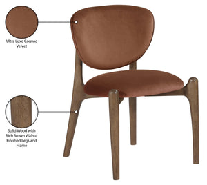 Meridian Furniture Velora Art Deco Sculpted Velvet Upholstered Dining Chair with Solid Wood Legs for Elegant Cognac Style B 77077Cognac-C