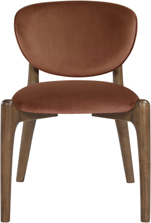Meridian Furniture Velora Art Deco Sculpted Velvet Upholstered Dining Chair with Solid Wood Legs for Elegant Cognac Style B 77077Cognac-C