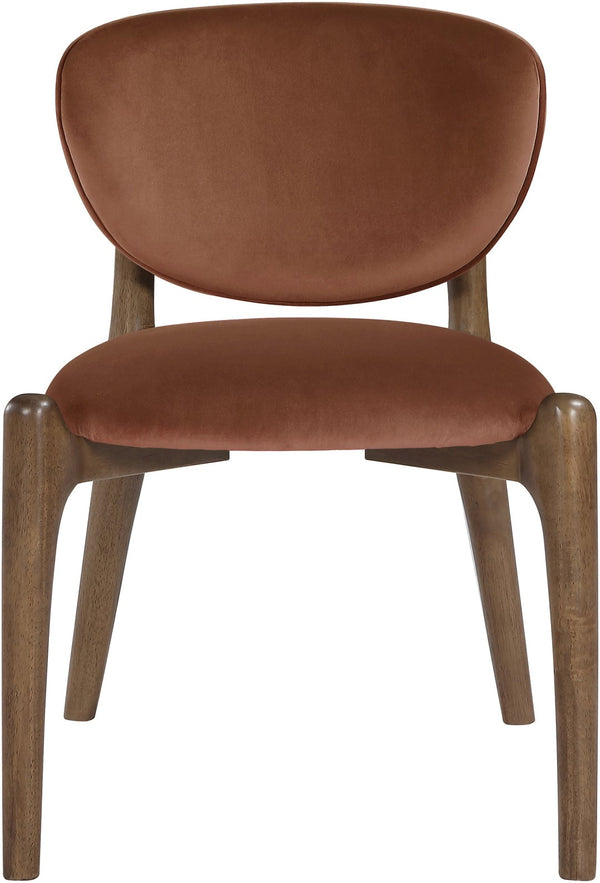 Meridian Furniture Velora Art Deco Sculpted Velvet Upholstered Dining Chair with Solid Wood Legs for Elegant Cognac Style B 77077Cognac-C