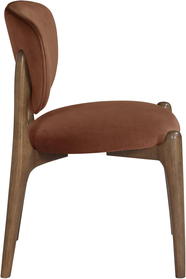 Meridian Furniture Velora Art Deco Sculpted Velvet Upholstered Dining Chair with Solid Wood Legs for Elegant Cognac Style B 77077Cognac-C