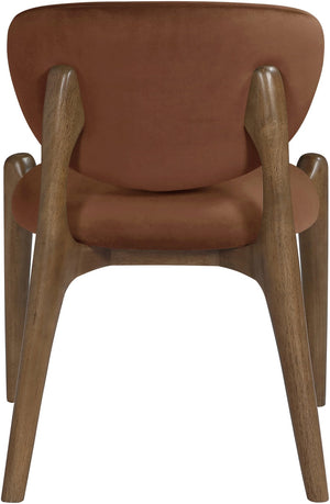 Meridian Furniture Velora Art Deco Sculpted Velvet Upholstered Dining Chair with Solid Wood Legs for Elegant Cognac Style B 77077Cognac-C