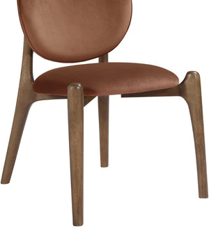 Meridian Furniture Velora Art Deco Sculpted Velvet Upholstered Dining Chair with Solid Wood Legs for Elegant Cognac Style B 77077Cognac-C