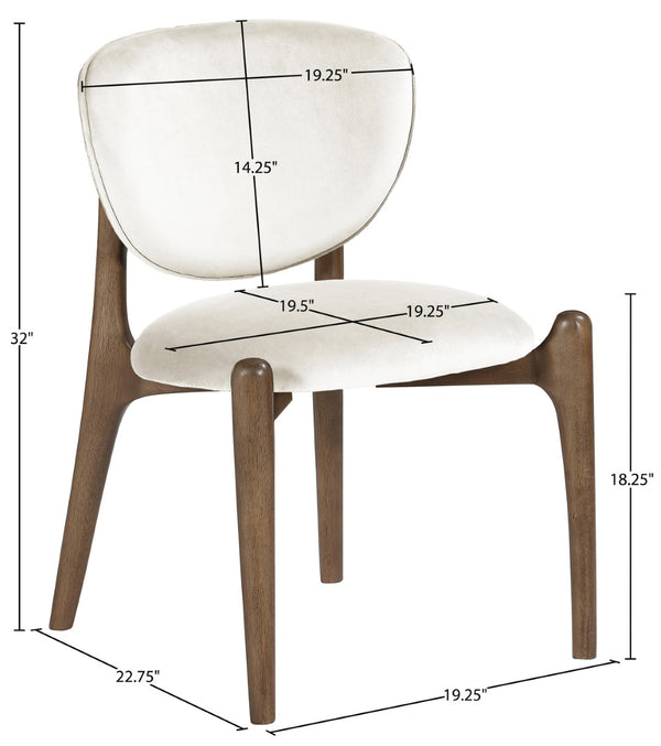 Meridian Furniture Velora Art Deco Sculpted Velvet Upholstered Dining Chair with Solid Wood Legs for Elegant Cream Style B 77077Cream-C