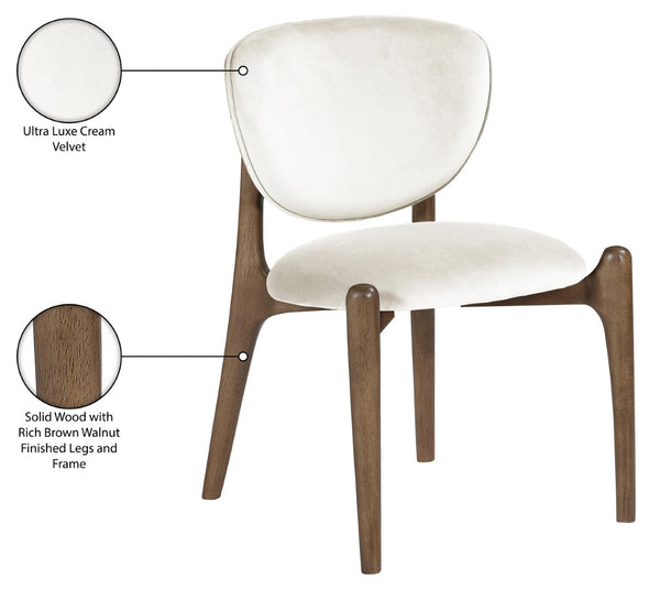 Meridian Furniture Velora Art Deco Sculpted Velvet Upholstered Dining Chair with Solid Wood Legs for Elegant Cream Style B 77077Cream-C