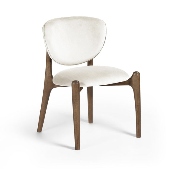 Meridian Furniture Velora Art Deco Sculpted Velvet Upholstered Dining Chair with Solid Wood Legs for Elegant Cream Style B 77077Cream-C