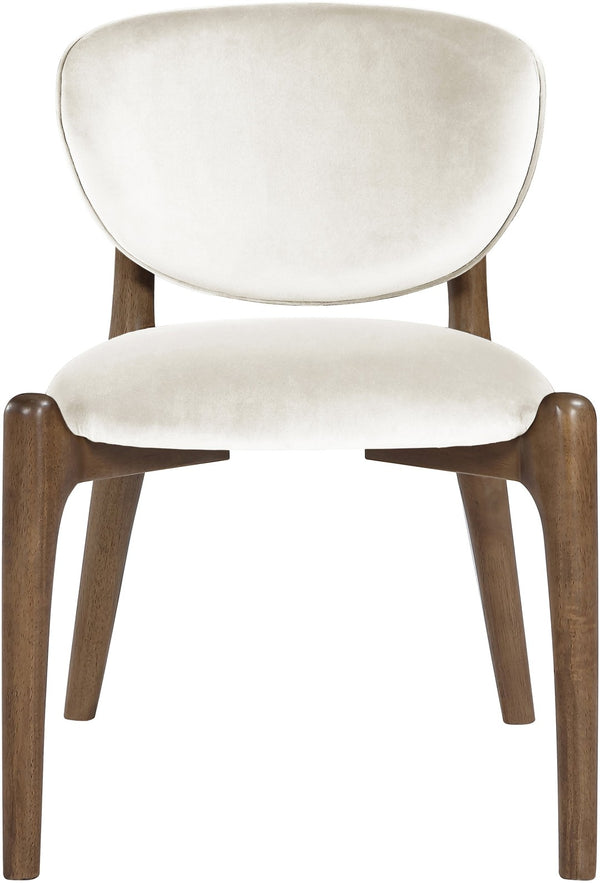 Meridian Furniture Velora Art Deco Sculpted Velvet Upholstered Dining Chair with Solid Wood Legs for Elegant Cream Style B 77077Cream-C