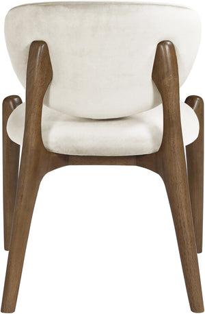 Meridian Furniture Velora Art Deco Sculpted Velvet Upholstered Dining Chair with Solid Wood Legs for Elegant Cream Style B 77077Cream-C